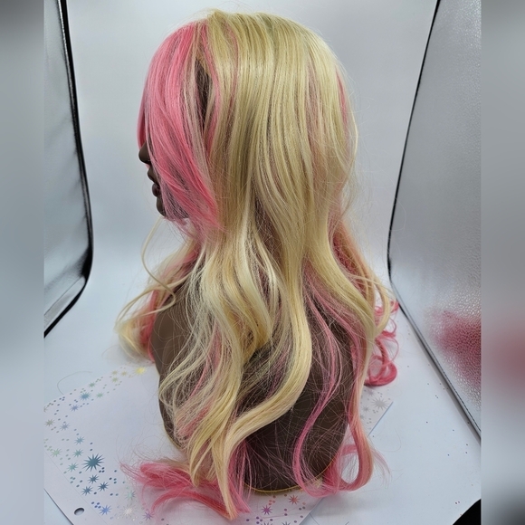 Pink & Blonde Long Wavy Synthetic Wig - Picture 6 of 8